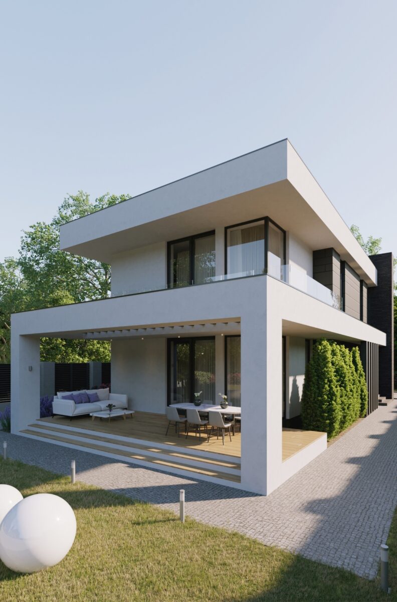 3d visualization modern house bright colors house facade design modern architecture 1