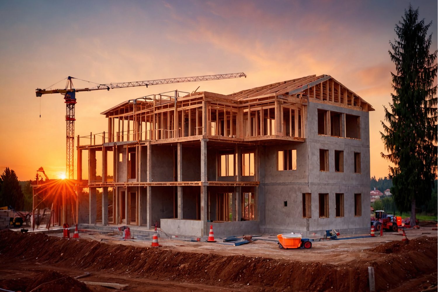 construction new residential house building framework work site